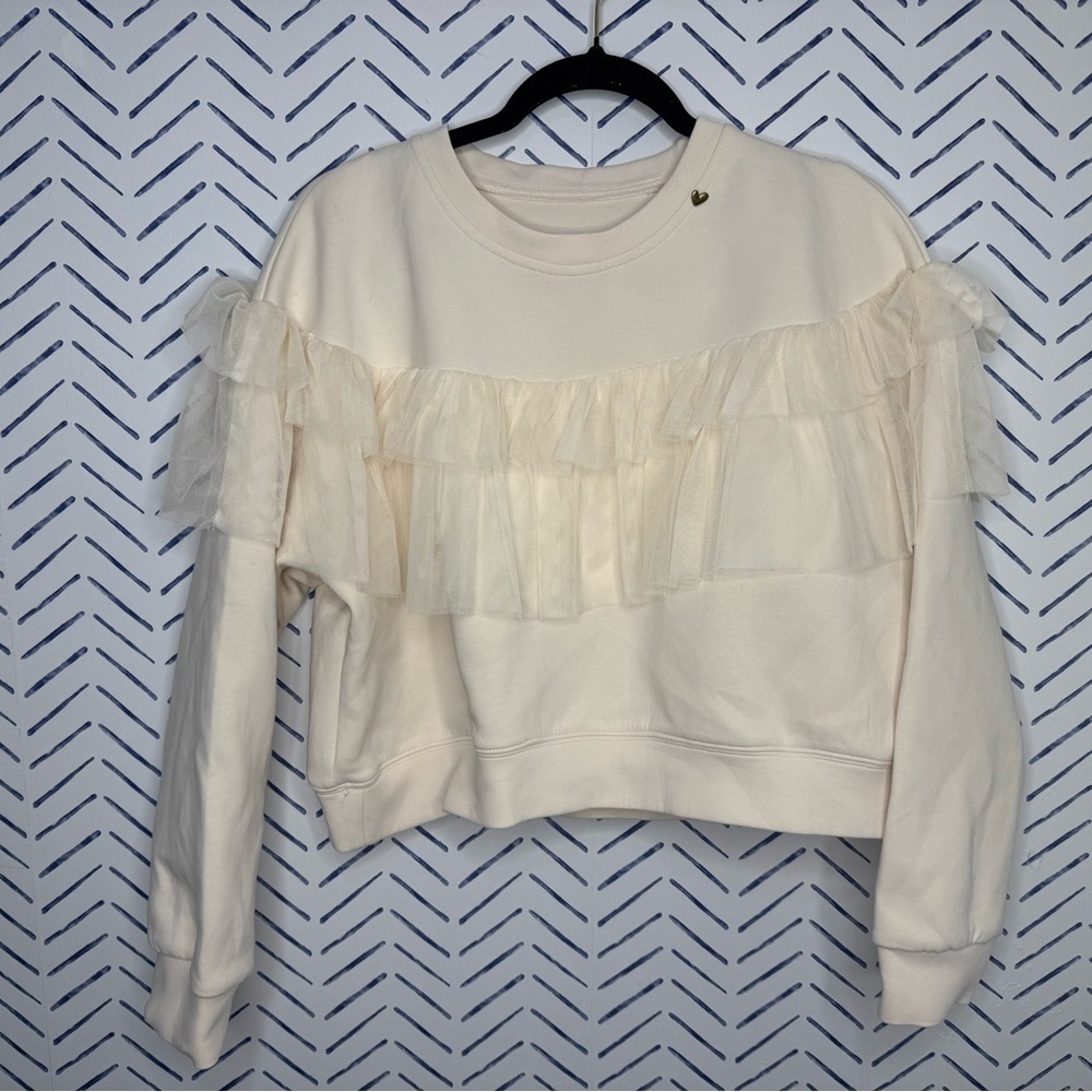 DKNY Cream oversized Embellished Sweatshirt sweater Size Small - Picture 1 of 4